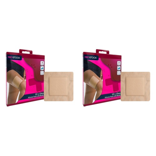 Medstock Silicone Foam Dressing with Border 10cm x 10cm 2 Pack Bundle of 2