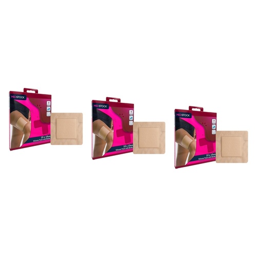 Medstock Silicone Foam Dressing with Border 10cm x 10cm 2 Pack Bundle of 3