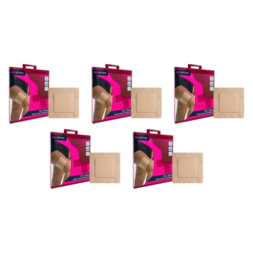 Medstock Silicone Foam Dressing with Border 10cm x 10cm 2 Pack Bundle of 5
