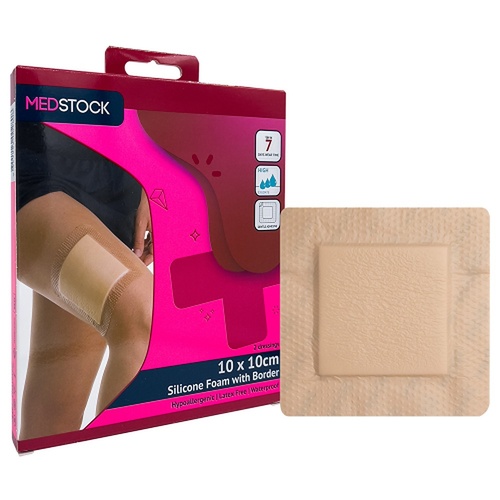 Medstock Silicone Foam Dressing with Border 10cm x 10cm 2 Pack