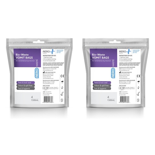 Aero Vomit Bag with Wipe 4 Pack x 6 Bundle of 2