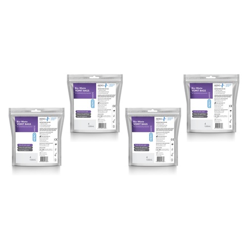 Aero Vomit Bag with Wipe 4 Pack x 6 Bundle of 4