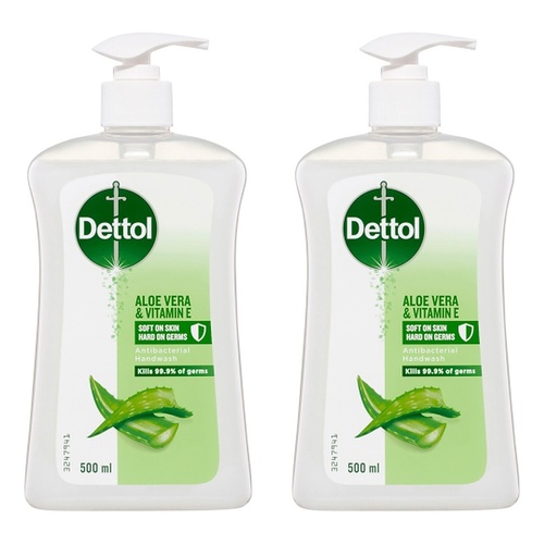 Dettol Antibacterial Handwash Aloe Vera & Vitamin E 500mL Pack of 2
