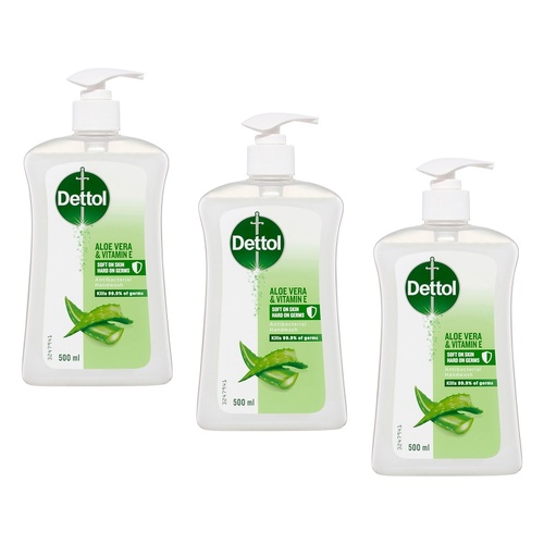 Dettol Antibacterial Handwash Aloe Vera & Vitamin E 500mL Pack of 3