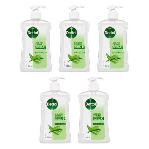 Dettol Antibacterial Handwash Aloe Vera & Vitamin E 500mL Pack of 5