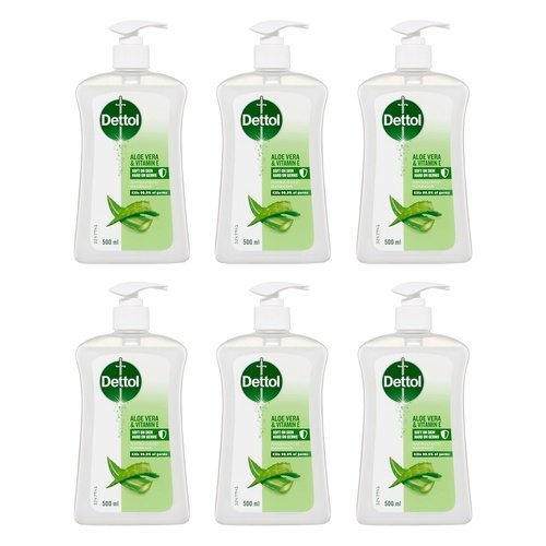 Dettol Antibacterial Handwash Aloe Vera & Vitamin E 500mL Pack of 6