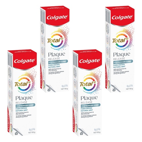 Colgate Total Plaque Release Toothpaste Farm-Grown Natural Mint 95g Pack of 4