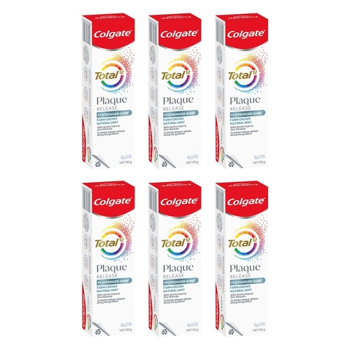Colgate Total Plaque Release Toothpaste Farm-Grown Natural Mint 95g Pack of 6