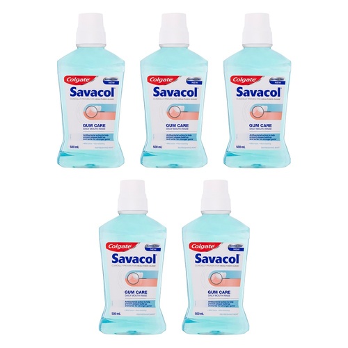 Savacol Gum Care Daily Mouth Rinse Alcohol Free Refreshing Mint 500mL Pack of 5