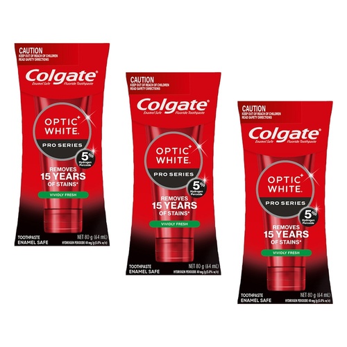 Colgate Optic White Pro Series Vividly Fresh Toothpaste 80g Pack of 3