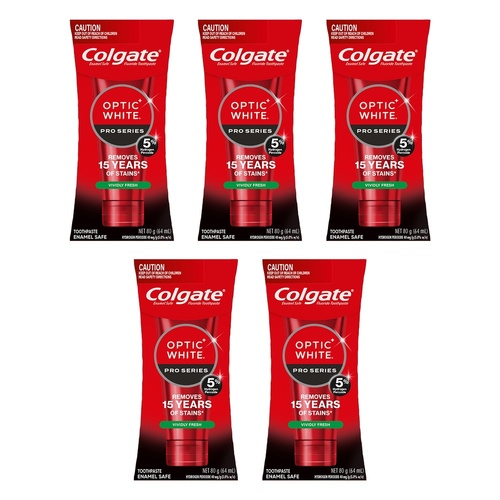 Colgate Optic White Pro Series Vividly Fresh Toothpaste 80g Pack of 5