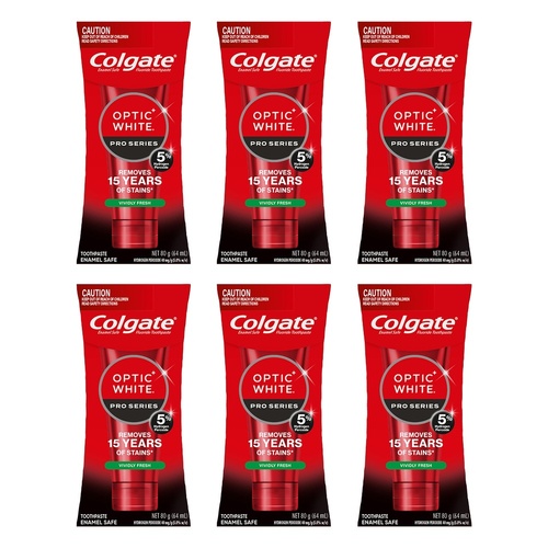 Colgate Optic White Pro Series Vividly Fresh Toothpaste 80g Pack of 6