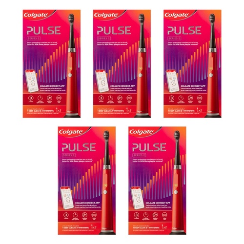Colgate Pulse Series 2 Connected Electric Toothbrush, 2 Refill Heads Pack of 5