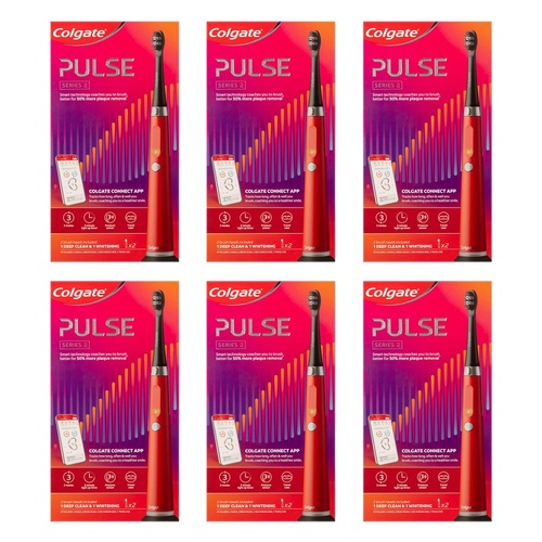 Colgate Pulse Series 2 Connected Electric Toothbrush, 2 Refill Heads Pack of 6