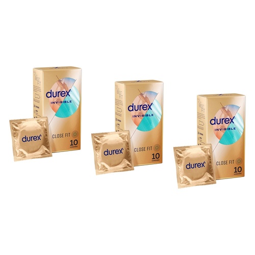 Durex Invisible Close Fit Condoms 10 Pack Bundle of 3