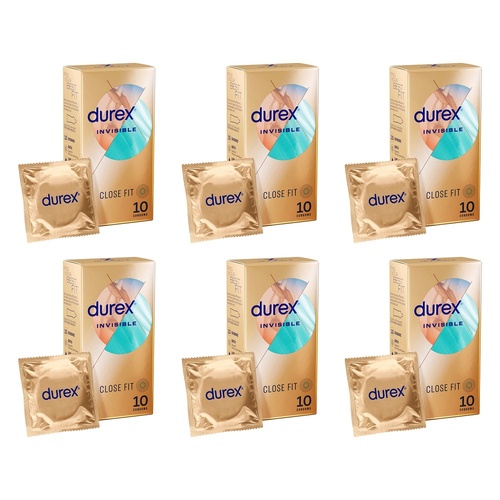Durex Invisible Close Fit Condoms 10 Pack Bundle of 6