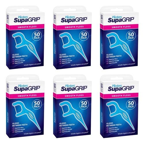 Piksters SupaGRIP Floss Picks 50 Pack Bundle of 6