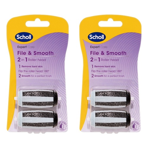 Scholl ExpertCare File and Smooth 2 in 1 Roller Head 2 Pack Bundle of 2