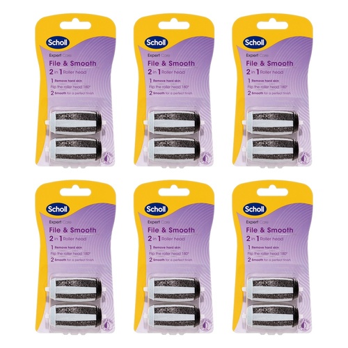 Scholl ExpertCare File and Smooth 2 in 1 Roller Head 2 Pack Bundle of 6