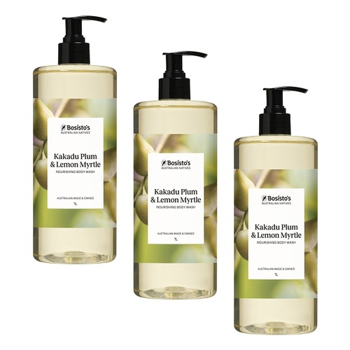 Bosisto's Kakadu Plum and Lemon Myrtle Body Wash 1 L x 3 Bundle of 3