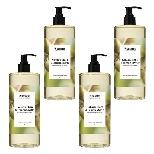 Bosisto's Kakadu Plum and Lemon Myrtle Body Wash 1 L x 3 Bundle of 4