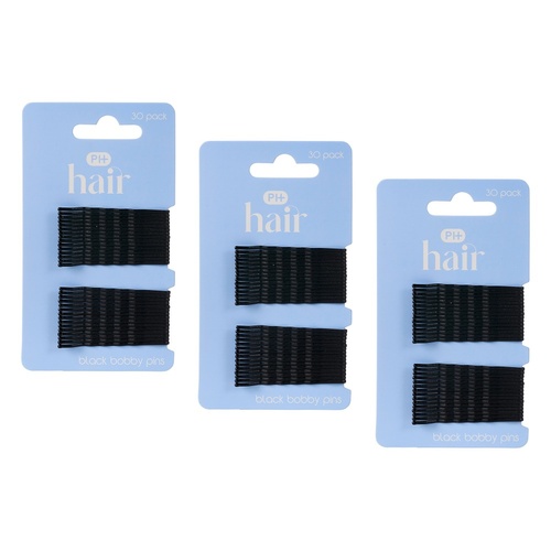 Pharmacy Health Blending Bobby Pins Black 30 Pack Bundle of 3