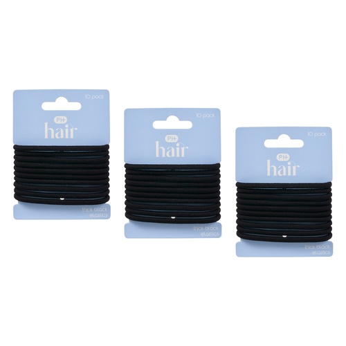 Pharmacy Health Thick Elastics Black 10 Pack Bundle of 3