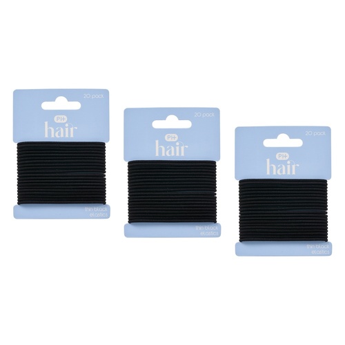 Pharmacy Health Thin Elastics Black 20 Pack Bundle of 3