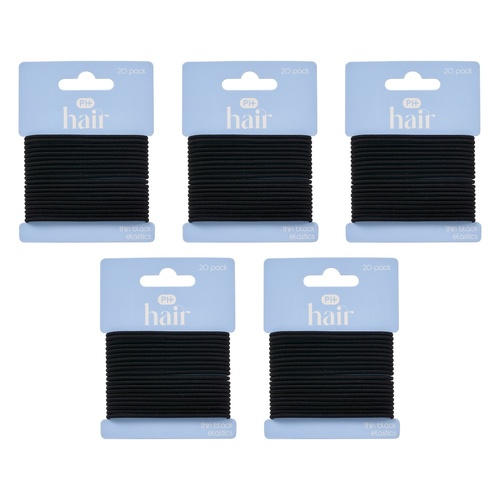 Pharmacy Health Thin Elastics Black 20 Pack Bundle of 5