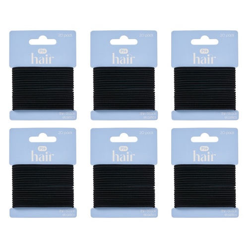 Pharmacy Health Thin Elastics Black 20 Pack Bundle of 6