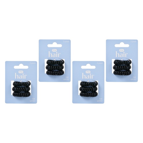 Pharmacy Health Hair Spirals Black 3 Pack Bundle of 4