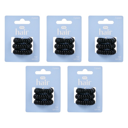 Pharmacy Health Hair Spirals Black 3 Pack Bundle of 5