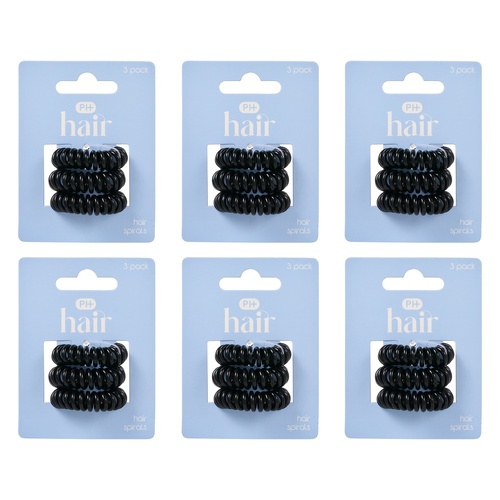 Pharmacy Health Hair Spirals Black 3 Pack Bundle of 6