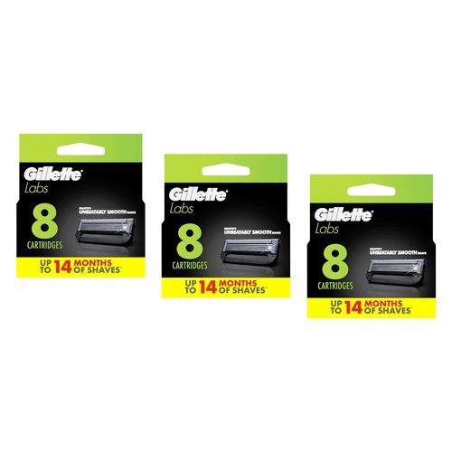 Gillette Labs Razor Blade Refills, 8 Pack Bundle of 3