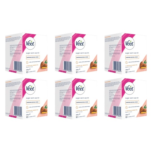 Veet Sugar Warm Wax Hair Removal Kit With Argan Oil 360g Pack of 6