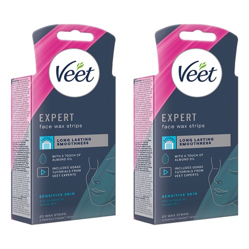 Veet Expert Face Wax Strips for Sensitive Skin 20 Strips Pack of 2