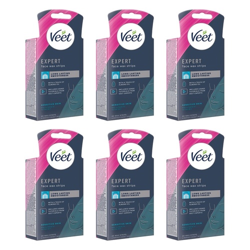 Veet Expert Face Wax Strips for Sensitive Skin 20 Strips Pack of 6
