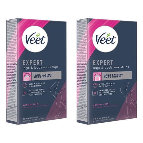 Veet Expert Legs & Body Wax Strips for Normal Skin 40 Strips Pack of 2