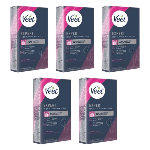 Veet Expert Legs & Body Wax Strips for Normal Skin 40 Strips Pack of 5