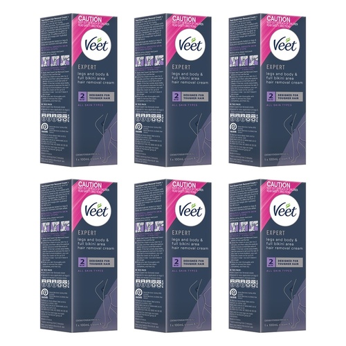 Veet Expert Legs and Body & Full Bikini Hair Removal Cream 100mL Pack of 6