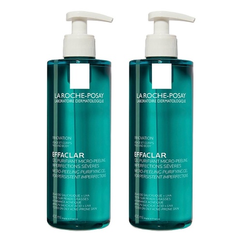 La Roche-Posay Effaclar Micro-Peeling Purifying Gel Cleanser 400mL Pack of 2