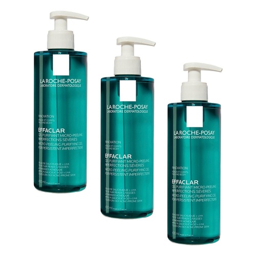 La Roche-Posay Effaclar Micro-Peeling Purifying Gel Cleanser 400mL Pack of 3