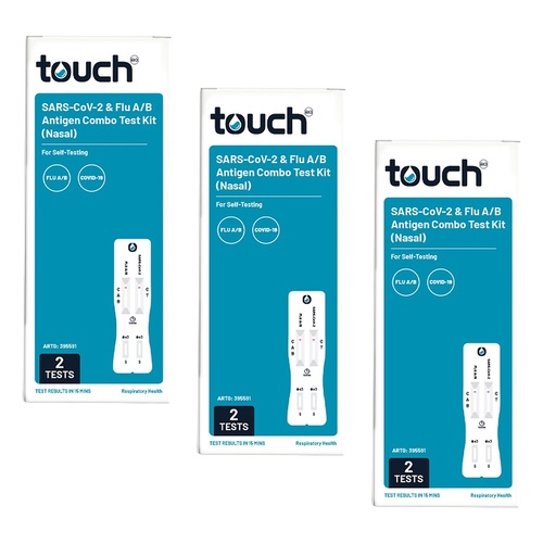 TouchBio SARS-CoV-2 & Flu A/B Combo Rapid Antigen Test 2 Pack Bundle of 3