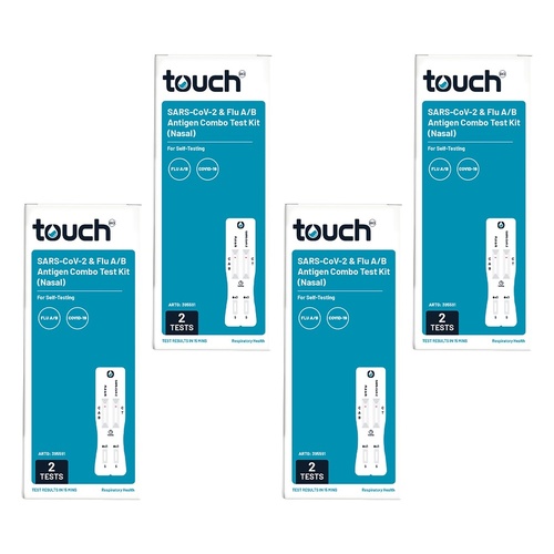 TouchBio SARS-CoV-2 & Flu A/B Combo Rapid Antigen Test 2 Pack Bundle of 4