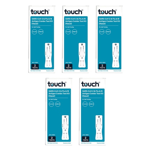TouchBio SARS-CoV-2 & Flu A/B Combo Rapid Antigen Test 2 Pack Bundle of 5