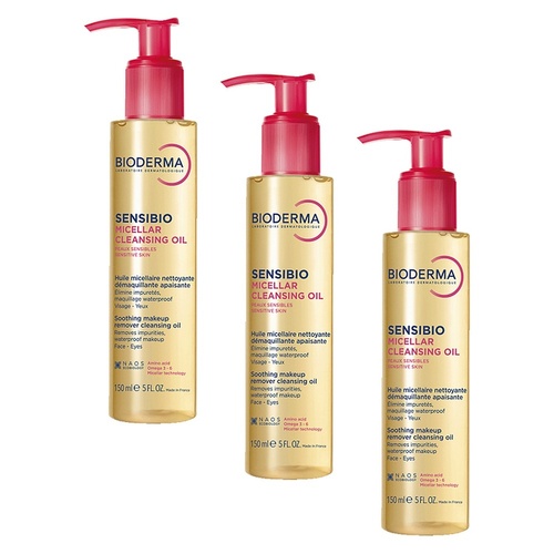 Bioderma Sensibio Micellar Cleansing Oil Makeup Remover 150mL Pack of 3