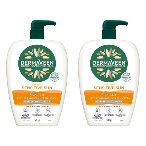 DermaVeen Sensitive Sun SPF 50+ Face & Body Cream, OatActiv+, 500g Pack of 2