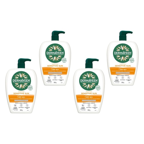DermaVeen Sensitive Sun SPF 50+ Face & Body Cream, OatActiv+, 500g Pack of 4