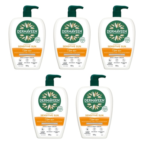 DermaVeen Sensitive Sun SPF 50+ Face & Body Cream, OatActiv+, 500g Pack of 5