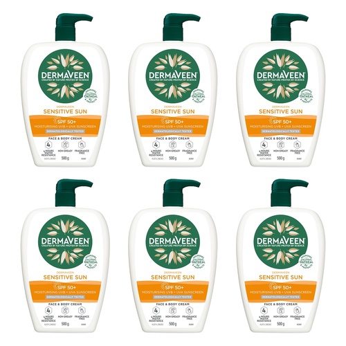 DermaVeen Sensitive Sun SPF 50+ Face & Body Cream, OatActiv+, 500g Pack of 6